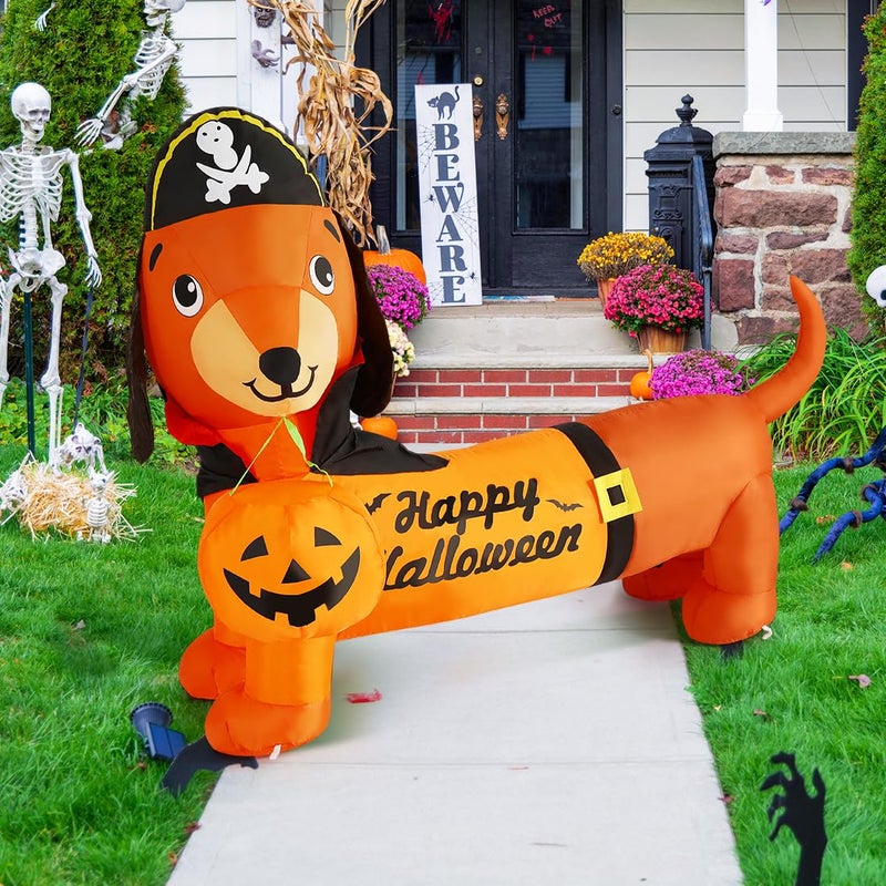 GOOSH 5 FT Halloween Inflatables Outdoor Decorations - Halloween Dog Blow Up Dachshund Inflatable with Build-in LEDs Pumpkin for Decpr Party Indoor Outdoor Yard Garden Lawn - Image 4